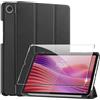 Heioloo Custodia per Lenovo Tab One 8.7 2025 Cover in Pelle Case, + [1 Pezzi] Vetro Temperato Pellicola Protettiva [Auto Svegliati/Sonno][Supporto Funzione ] [Anti-Scratch] Nero