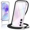 Micnkifo Cover con Cordino per Samsung Galaxy A55, Trasparente Silicone Sottile Morbido Custodia con Regolabile Collana Laccio Tracolla, Antigraffio Antiurto Proteggere Case con Corda, Nero