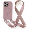 Leather Armor Cover Compatible con iPhone 16 Pro Max(6.7) rimovibile custodia in silicone ,[Antiurto] [AntiGraffio] [Antiscivolo]Custodia con Regolabile Collana per Cordino Collana Necklace Cover Corda-Rosa