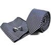 Sweet Leaf Cravatta da uomo, Fazzoletto da Taschino e Gemelli Blu a Quadri - 100% seta - Classico, Elegante e Moderno - (Confezione Regalo, ideale per un matrimonio, con un abito, in ufficio...)
