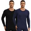 AMZSPORT Maglia Termica Uomo Manica Lunga Invernale Intimo Termico Palestra Running Sportiva, Confezione da 2 Pezzi Nero Blu XL