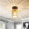 KZT E27, lampada da soffitto in rattan, con paralume in tessuto, industriale, a sospensione, stile rustico, per soggiorno, camera da letto, cucina, balcone, corridoio