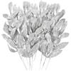 MWOOT 16 Pezzi Foglie di Natale Artificiale Glitterate, Finti Foglie Natalizio Argento con Steli, Rami di Foglia in Plastica per Ghirlanda Albero di Natale Bouquet di Nozze Casa Giardino Decorazione
