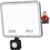TOPAUBUB Faretto LED da Esterno con Sensore di Movimento 50W - 5000LM Faro LED Esterno con Sensore Movimento 6500K Bianco Freddo 1 Pezzi Impermeabile IP67 per Cortile/Giardino