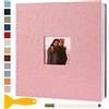 Semfalbuums Album Fotografico Autoadesivo 33x32 CM in Lino Album Portafoto Personalizzabile Scrapbook Photo Album Fotolibro Ricordi Nascita Matrimonio Travel Journal Guest Book, 60 Pagine Rosa