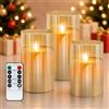 PinnWaa Candele LED, [3 Pcs] Candela Senza Fiamma a Batteria, Tremolante con Telecomando e Funzione Timer, Candela in Vetro per La Decorazione, Festa, Vacanze, Hotel - Oro