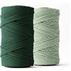 LEDENT Corda per macramè (3mm, 2x120M, verde scuro e eucalipto) - Corda doppia ritorta in cotone riciclato al 100% per progetti di artigianato creativo.