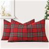 JOTOM Set di 2 Tartan Scozzese Federe per Cuscini 30x50cm Copricuscini Di Natale Agriturismo Plaid Decorativo Cuscini Divano Arredamento per la Casa per Divano Soggiorno Letto (Rosso Verde)