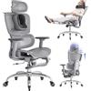 LarkLeaves Sedia Ufficio Ergonomica con Schienale Regolabile 5 Livelli/Supporto Lombare 2D per Ufficio/Casa/Gaming, Poggiatesta 3D + Cuscino Cervicale, Poggiapiedi Retrattile, Ruote Silentec, Grigio