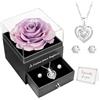 Miofula Je T'Aime Pour Toujours Rosa Eterna San Valentino Regalo per Lei-Rosa Stabilizzata Vera con Glitter Collana Orecchini Regalo Compleanno Anniversario Festa Della Mamma Regalo per Donna Mamma Fidanzata