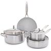 GreenPan Venice Pro Tri-Ply Set di pentole e padelle in ceramica antiaderente a tre strati in acciaio inox, senza PFAS, multiaderenti, a induzione, lavabili in lavastoviglie, adatto al forno, argento