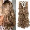 SEGO Extension Clip Capelli Ricci Mossi 60cm 8 Ciocche Hair Extensions Sintetiche Posticci Full Head 140g - Sabbia Scura mix Biondo Scuro