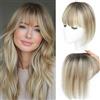 SARO-UP Topper per capelli per capelli che si diradano, topper per capelli da donna, capelli umani veri con frangia, parrucche per donne con capelli che si diradano, base svizzera, 25,4 cm (2T613)