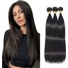 Shoaiye Human Hair Bundles Straight Capelli Veri Tessitura Unprocessed Remy Machine Weave 3 Extensions Double Weft Color Natural Black 30 30 30 Inch