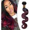 SEGO Extension Capelli Veri Tessitura Virgin Human Hair Brasiliani Matassa Shatush 100g Capelli Ricci Mossi per Cucire 50cm #1BT99 Nero Naturale/Rosso Borgogna