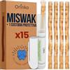 ORINKO® Siwak Naturale x15 con Custodia - Spazzolino Ecologico per Denti - Miswak Africano per Pulizia, Sbiancamento e Igiene Orale - Bastoncini di Araak come Alternativa Sostenibile