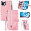 MOJIA Custodia Portafoglio per Xiaomi Mi 11 Lite 5G / 4G / 11 Lite 5G NE, Pelle PU Flip Cover per Telefono con Guscio Interno in TPU, Multifunzione Porta Carte con Cinturino Polso. Rosa