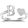 SILBERTALE Anello in argento Sterling 925, motivo a cuore con lettere, regolabile, taglia 52-58, iniziale A-Z, anello personalizzato, moda, con confezione regalo, Verstellbarer Größe 52 bis 58