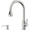 APPASO Rubinetto da cucina allungabile con dispenser per detersivo, girevole a 360°, 2 tipi di getto, miscelatore ad alta pressione, in acciaio inox spazzolato
