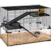 PawHut Gabbia per Criceti a 3 Livelli con Base in Vetro Temperato, Ruota e Accessori, 76.5x48.5x54.5 cm, Nero | Aosom Italy