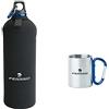 Ferrino Neo Drink, Borraccia in Alluminio Nero, 1 Litro & Tazza con Moschettone Grigio
