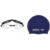 ARENA Da Competizione Unisex Airspeed, Occhialini Adulto, Bianco (Clear-Clear), Taglia unica & Classic Silicone, Cuffia Unisex Adulto, Blu (Denim/Silver), Taglia Unica