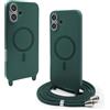 BGHHEU Magnetica Cover per iPhone 16 Plus con Cordino,[Compatible con Magsafe],Custodia Silicone con Regolabile Collana Sottile Morbida Case,Verde scuro