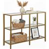 Relaxdays Consolle, HxLxP: 73 x 100 x 30 cm, metallo, vetro, consolle stretta per ingresso, tavolo con 3 ripiani, oro