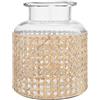 Bloomingville Round Glass Jar Vase with Decorative Cane Sleeve, Clear And Natural Vaso, Vetro, Canna