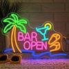 ineonlife Bar Open Scritte Neon,Palma Aperta Scritta Led,Bar Cocktail Aperto Insegne Luminose per Decorazione Parete,Scritte Luminose Hawaii per Bar,CocktailBar,Pub,Club,Bar sulla Spiaggia