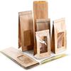 Logbuch-Verlag Sacchetti kraft con finestra trasparente, 100 pezzi: buste carta per alimenti con clip dorate, tè, spezie, dolci, regali fai da te, bustine blocco fondo, richiudibili, 26,5 x 8,5 x 5 cm