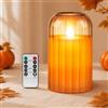PinnWaa Candele LED, Candele in Vetro Senza Fiamma Tremolante con Telecomando e Funzione Timer, a Batteria, per La Decorazione, Festa, Vacanze, Hotel (D 7.5 x H 15 cm) - Arancia