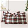 JOTOM Set di 2 Tartan Scozzese Federe per Cuscini 30x50cm Copricuscini Di Natale Agriturismo Plaid Decorativo Cuscini Divano Arredamento per la Casa per Divano Soggiorno Letto (Rosso Bianco)