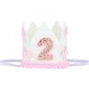 Penitue Corona di 2 Compleanno, Rosa e Bianco Cappello di Compleanno per Bambine 2 Anni Corona Feltro con Fiocco per Bambine Accessorio Feste Accessorio Foto