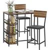 HOMCOM Tavolo Bar con 2 Sgabelli con 3 Ripiani, Schienale e Imbottitura Pelle PU, Set Bancone Bar e Sedie Cucina Salvaspazio con Gambe in Acciaio, Industriale, per Cucina Sala da Pranzo, Color Noce