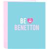 Safta BENETTON UNIQUE - Cartellina a 4 anelli, ideale per bambini di diverse età, comoda e versatile, qualità e resistenza, 27 x 6 x 33 cm, Blu Turchese/Rosa Chiaro, M, Casual