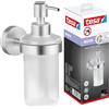 tesa Set Dispenser per Sapone MOON - 200 ml - 70 mm x 109 mm x 156 mm | Distributore di Sapone Liquido da Muro - Vetro Satinato, Effetto Acciaio Inossidabile - Soluzione Adesiva Inclusa