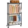 VEVOR Stand Appendiabiti a Rotelle Capacità Carico Statica Max. 136 kg con 2 Ripiani Carico 45 kg Singolo Camera da Letto Soggiorno, Appendiabiti 4 Ruote 915x450x2040 mm in Acciaio al Carbonio Q235