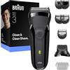 Braun Rasoio elettrico serie 3, 3 lame flessibili, accessorio per regolabarba + 5 pettini, rasoio a secco da uomo, progettato in Germania, 300BT, grigio