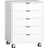 HOMCOM Cassettiera da Ufficio con 5 Cassetti per Documenti A3, Ruote e Blocco, 50x40x67.5 cm, Bianco | Aosom Italy