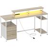 HOMCOM Scrivania per computer, con luci LED regolabili, 2 prese, porte USB, cassetti e ripiani 155,5x48x88,5cm Legno naturale | Aosom Italy
