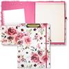 STEEL MILL AND CO. Steel Mill & Co, Cartella portadocumenti e portablocco con molla, con blocco a righe ricaricabile e tasca interna, graziosa, ideale per lavoro, rosa, con motivo floreale rosa