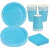 MestectPET 56 Pezzi Stoviglie per Feste Blu, Piatto Tazze e Tovaglioli di Carta per 16 Ospiti, Set di Stoviglie per Compleanno Matrimonio Baby Shower Decorazioni per Tavola