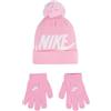 Nike Nan Swoosh Pom Beanie Glv Set Cappellino+Guanti Rosa Junior
