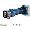 Bosch Professional 18V System Fresatrice a batt. GCU 18V-30 (mot.brushless 30.000 giri/min,incl. 3 pinze, adattatore aspir.,1 fresa elicoidale 1/8 e 1 punta multifun. 1/8, senza batt./caricabatt.)