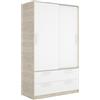DEKIT GRUPO RIMOBEL SLIDE - Armadio a due ante scorrevoli e quattro cassetti - BIANCO/ROVERE NATURALE - 204 x 120 x 160 cm