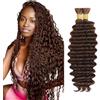 Evaxilc 34 34 Inch Human Hair For Braiding Deep Wave Menschliches Haar #4 Chocolate Brown Color Unprocessed No Weft Bulk Braiding Hair Extensions For Boho Braids 2 Bundles Total 100g one pack