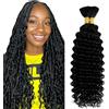 Evaxilc 34 34 Inch Human Hair For Braiding Deep Wave Menschliches Haar #1B Natural Black Color Unprocessed No Weft Bulk Braiding Hair Extensions For Boho Braids 2 Bundles Total 100g one pack