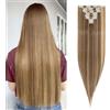 SEGOHAIR Extension con clip in extension, set da 8 pezzi, 18 clip, testa piena come capelli veri, lisci - parrucca sintetica per donna 66 cm, mix dorato, biondo scuro