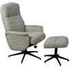 DRW Poltrona Relax girevole con poggiapiedi in metallo e tessuto in grigio e nero 77 x 75 x 104,5 cm